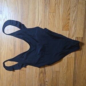 American Eagle Aerie black scoop cheeky ruffle strap one piece swimsuit